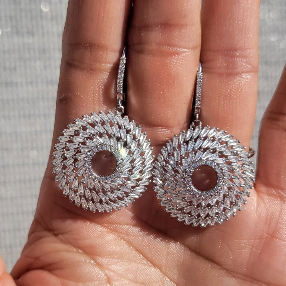 Amazing! Sparkling stunners! Triple layer  baugette CZ diamond round earrings!